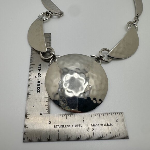 Chico's Necklace Jewlery Silver Tone Medalion 22" Hammered Finish Adjustable - Picture 9 of 9